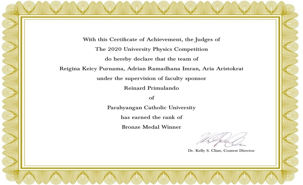 Tim Pemodelan FTIS Meraih Bronze Medal pada University Physics Competition (UPC) 2020